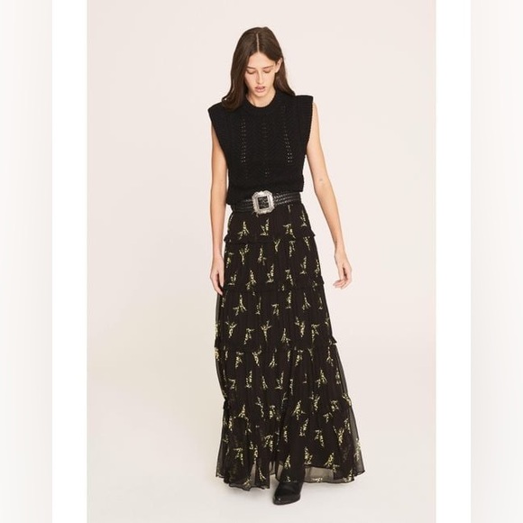 ba&sh Dresses & Skirts - ba&sh Margarita Midi Skirt Maxi black floral tiered ruffle cottagecore boho sml
